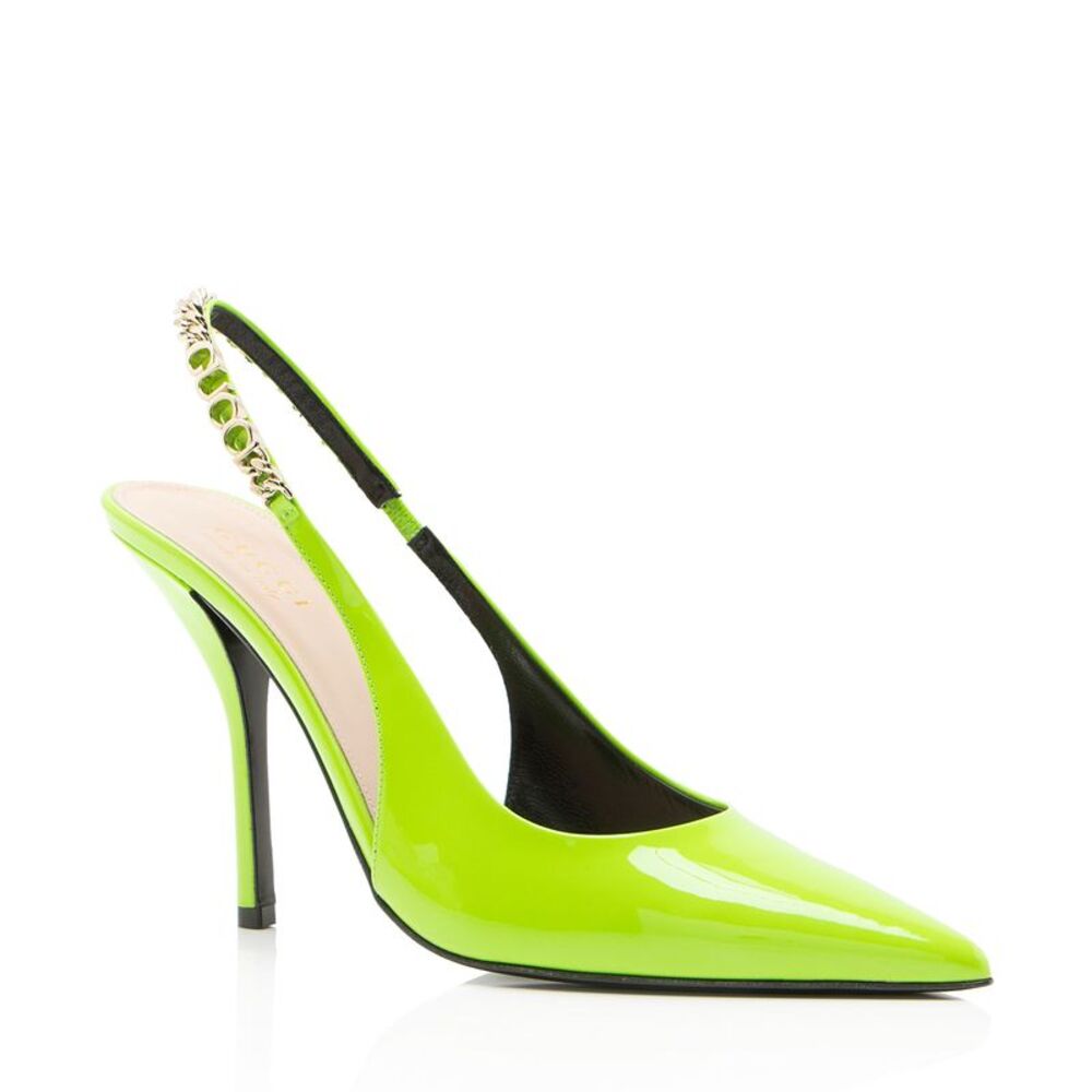 Gucci Patent Leather Chain Logo Signoria Slingback Pumps - Size 9.5 / 39.5